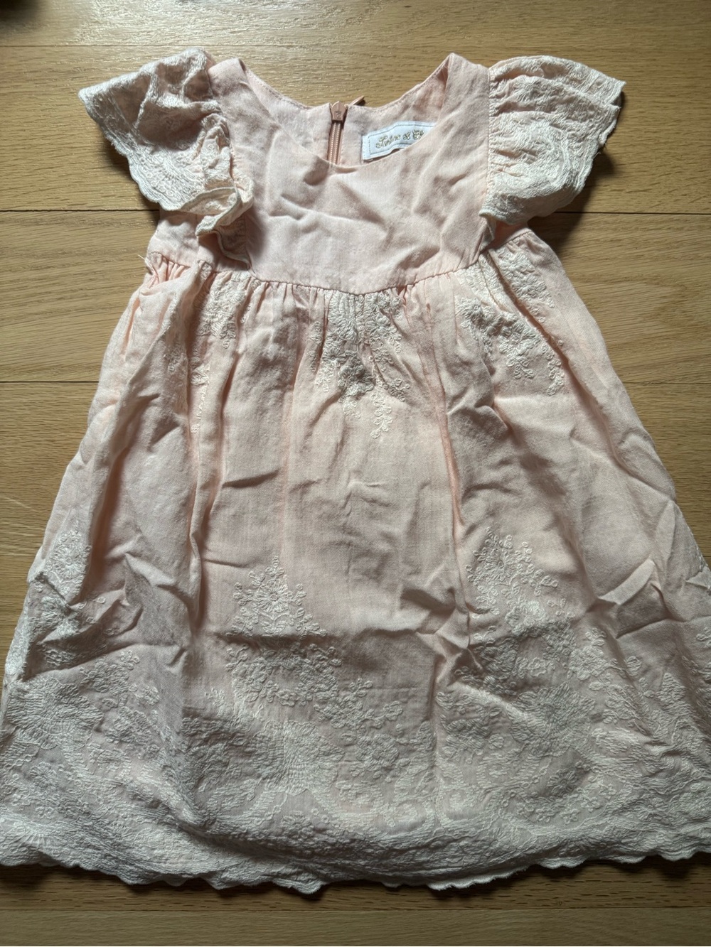 Tartine et Chocolat Blush Pink Lace-Embroidered Dress